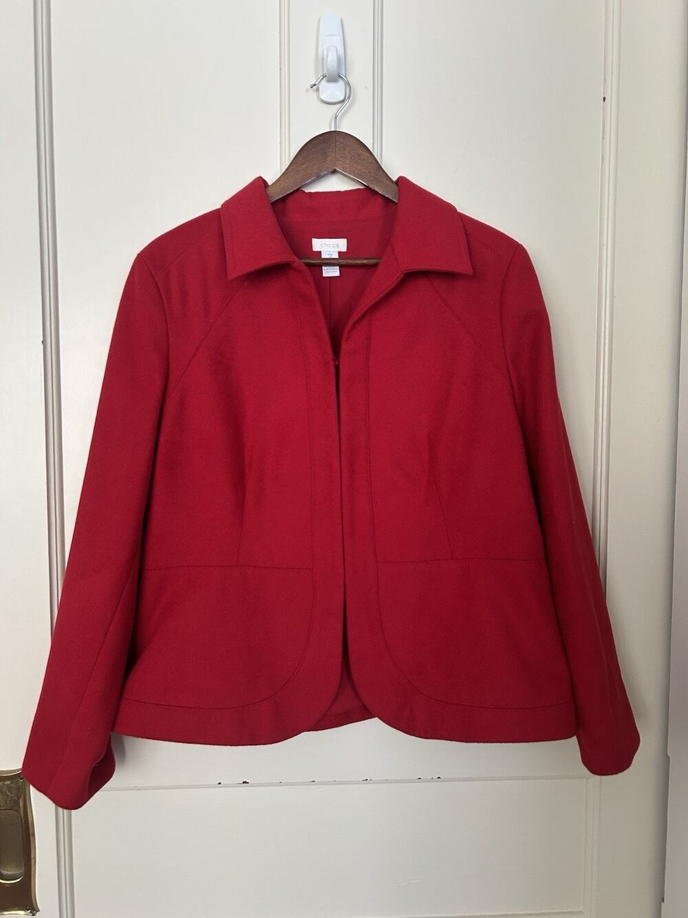 Chico's Hook and Eye Lightweight Jacket Womens Size Large Red Classic Preppy